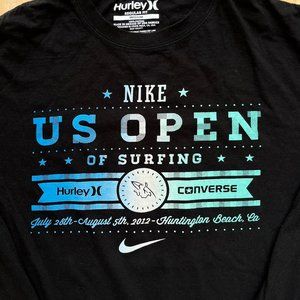 US OPEN OF SURFING 2012 NIKE HURLEY Men’s Black Long Sleeve Graphic Shirt sz M